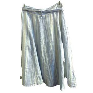 Saks Fifth Avenue 100% Linen Blue White Stripe Skirt Tie Belt Beach Cottagecore
